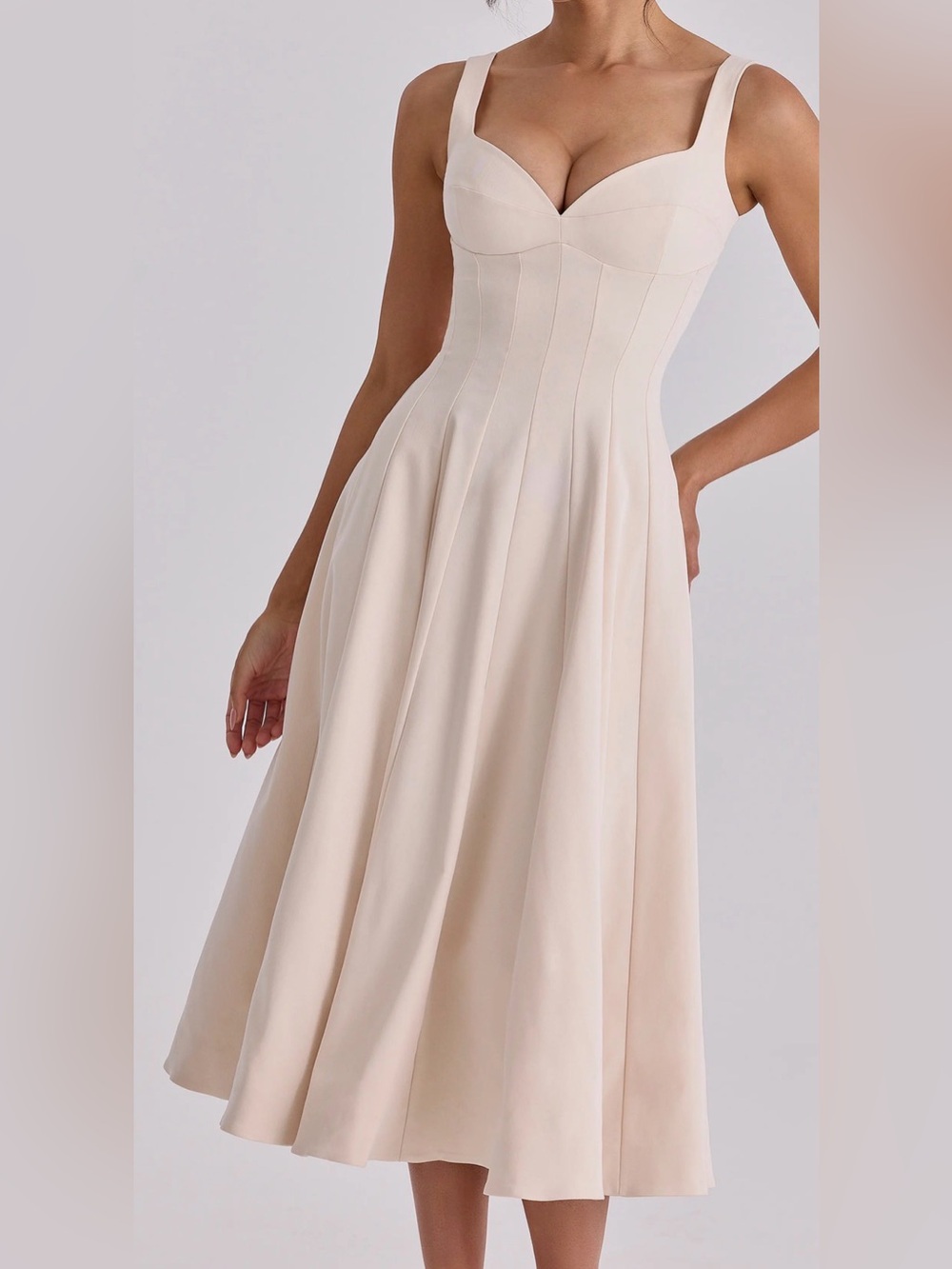 NEW HOUSE OF CB Carlotta Twill Fit & Flare Ivory Sun Dress sz M